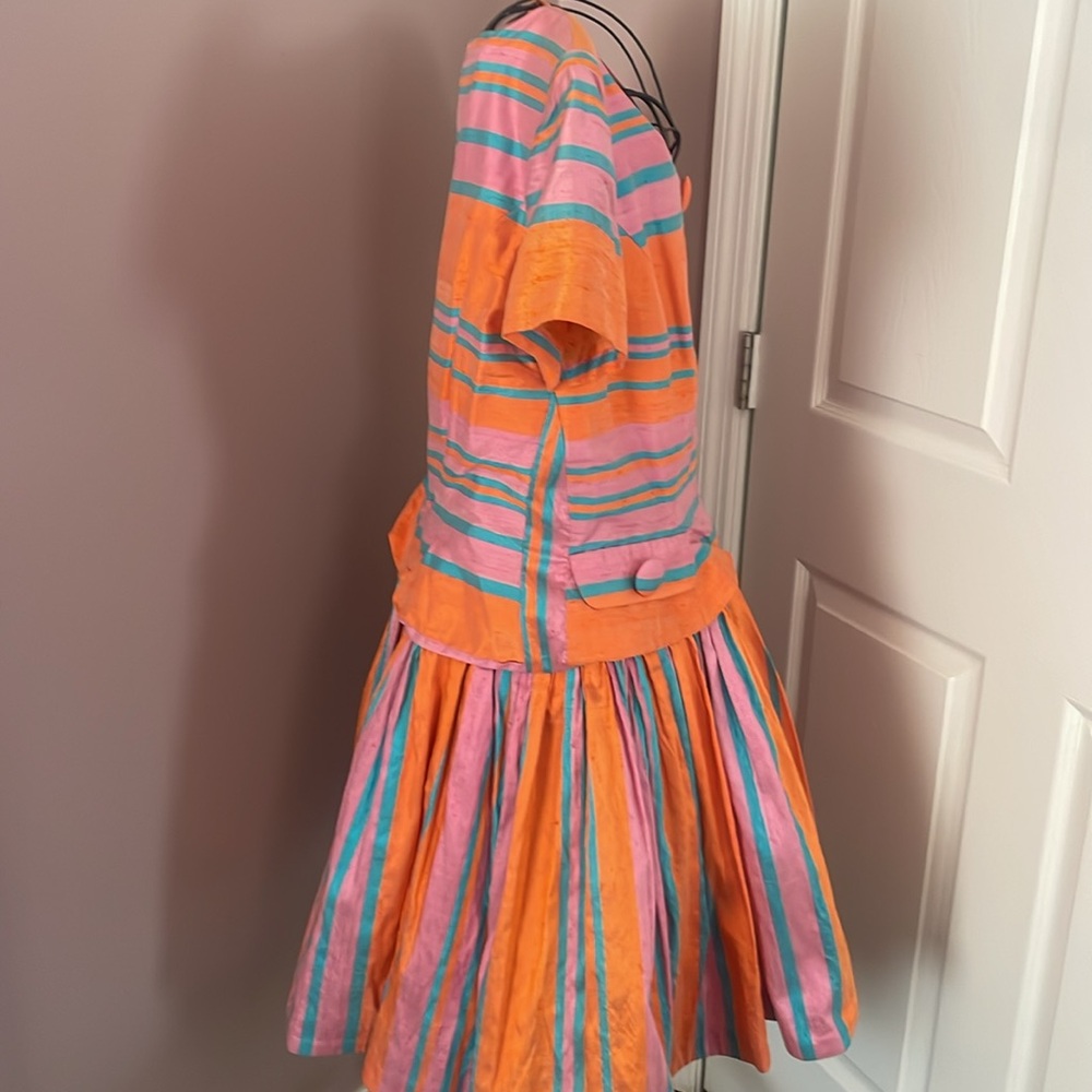 - Pia Rucci Silk Dress Stripe Short Sleeve Drop waist Size 14 - Picture 4 of 11